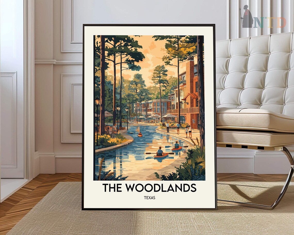 The Woodlands Texas Waterway Kayaks Summer Sunset Travel Poster