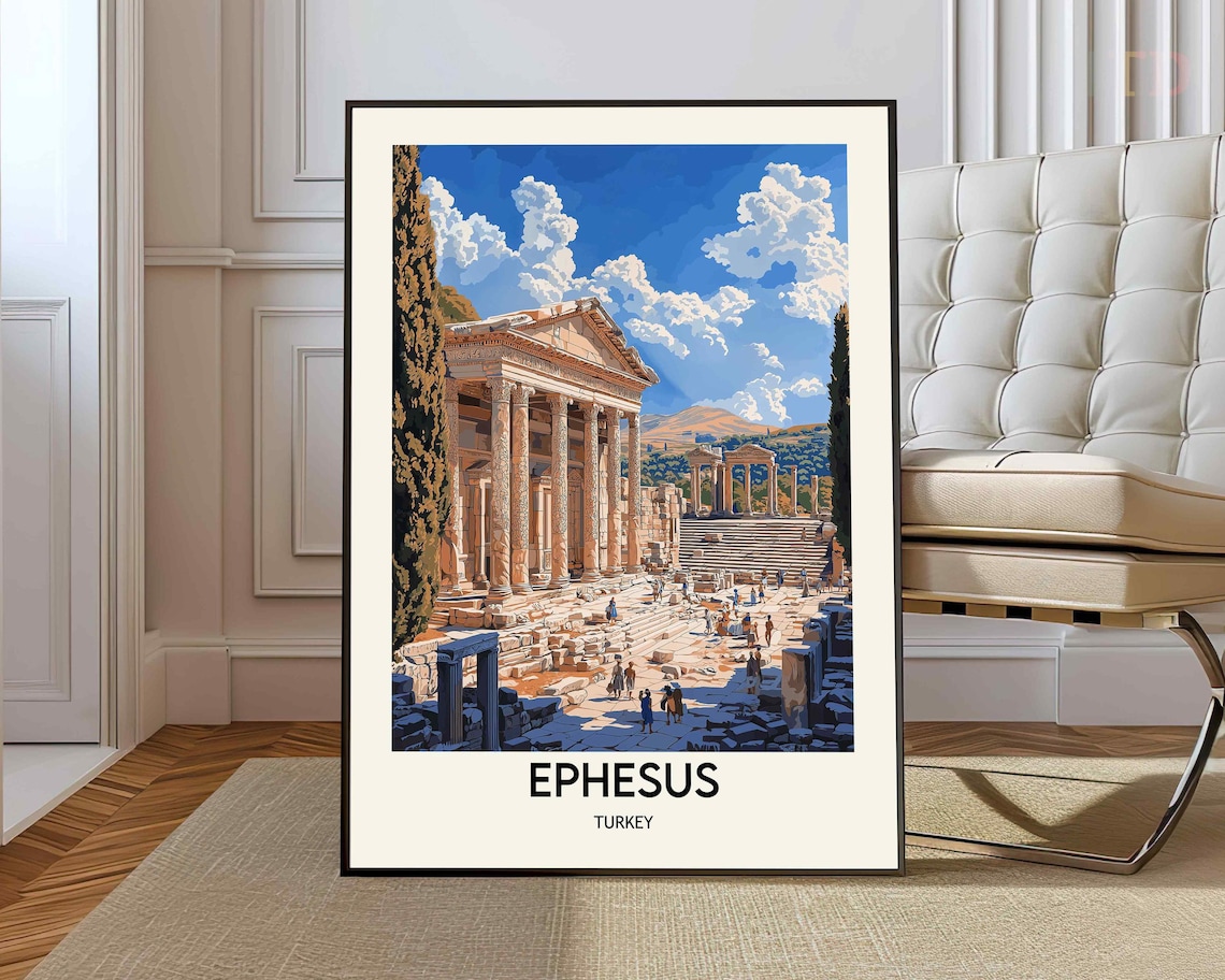 Ephesus Turkey Ancient Roman Ruins Columns Vintage Travel Poster Art
