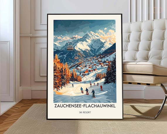 Zauchensee Flachauwinkl Austria Ski Resort Alpine Skier Scene Poster