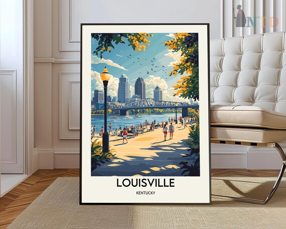 Louisville Kentucky Riverfront Skyline Summer Illustrated Travel Poster