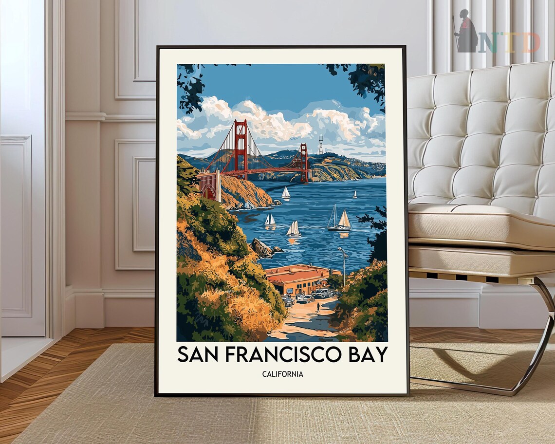 San Francisco Bay Golden Gate Sailboats Daytime Travel Poster