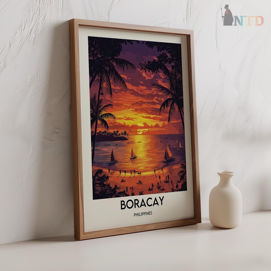 Boracay Philippines Sunset Beach Sailboats Vintage Travel Poster - Image 2