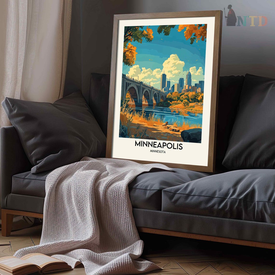 Minneapolis Minnesota Stone Arch Bridge Skyline River Poster - Image 3