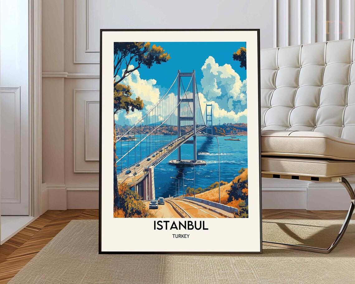 Istanbul Bosphorus Bridge Travel Poster of Turkey by the Water