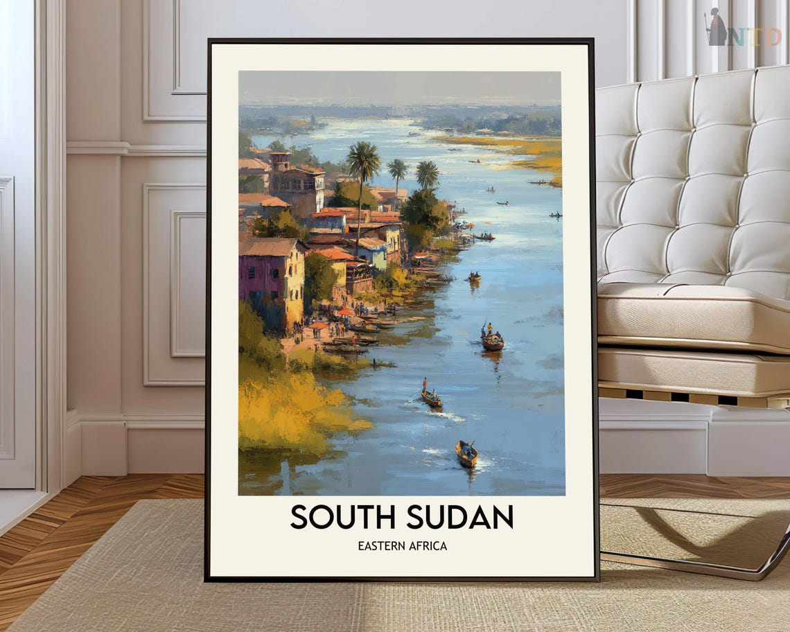 South Sudan Eastern Africa Town Waterfront Boats View Poster