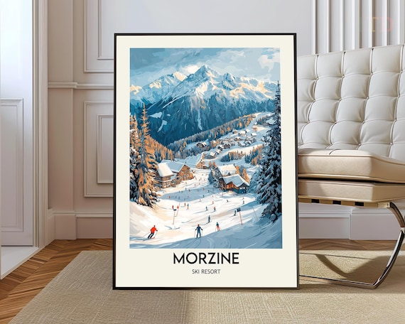 Morzine France Ski Resort Busy Slopes Chalets Snowy Peaks Poster