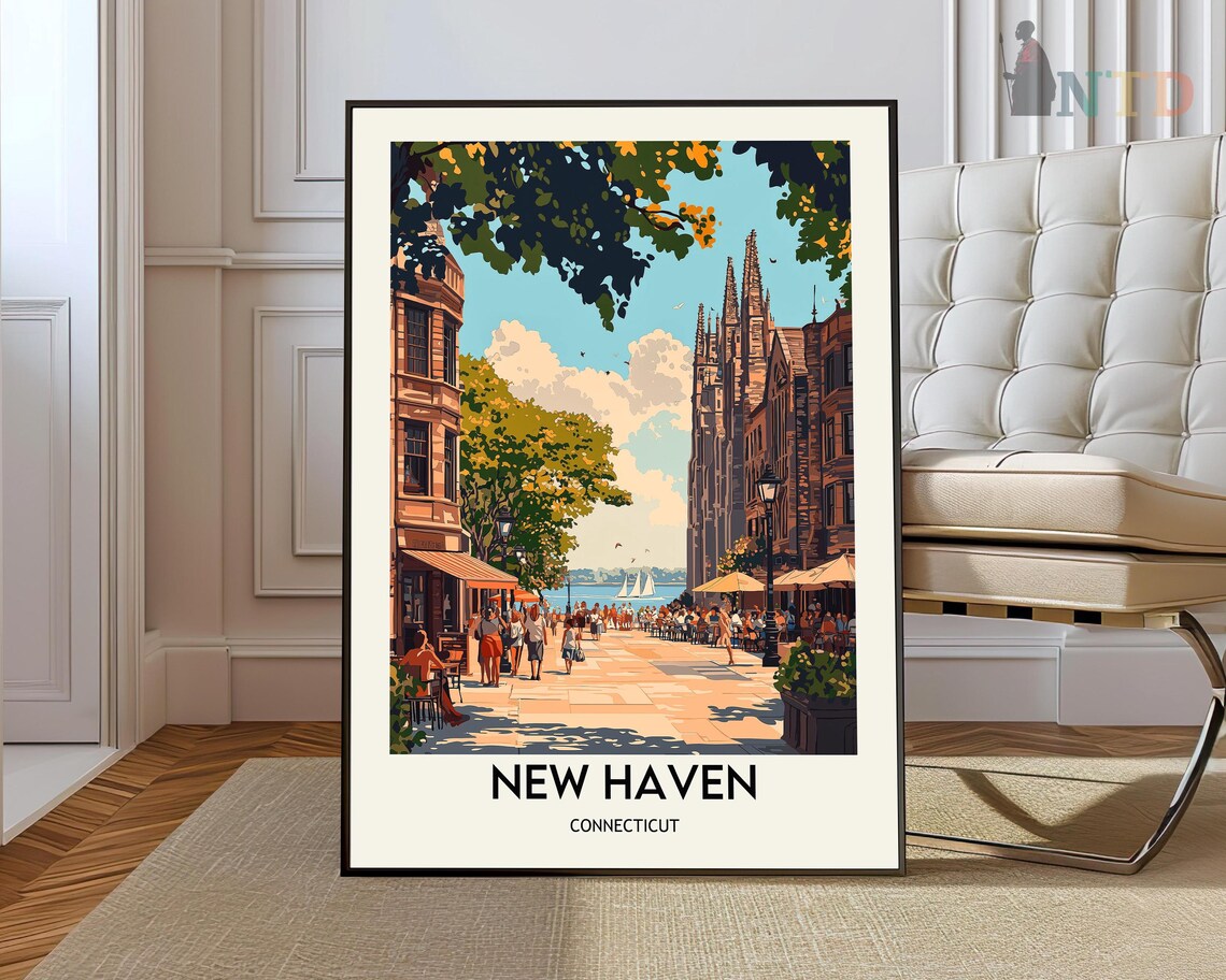 New Haven Connecticut Waterfront Street Retro Vintage Travel Poster