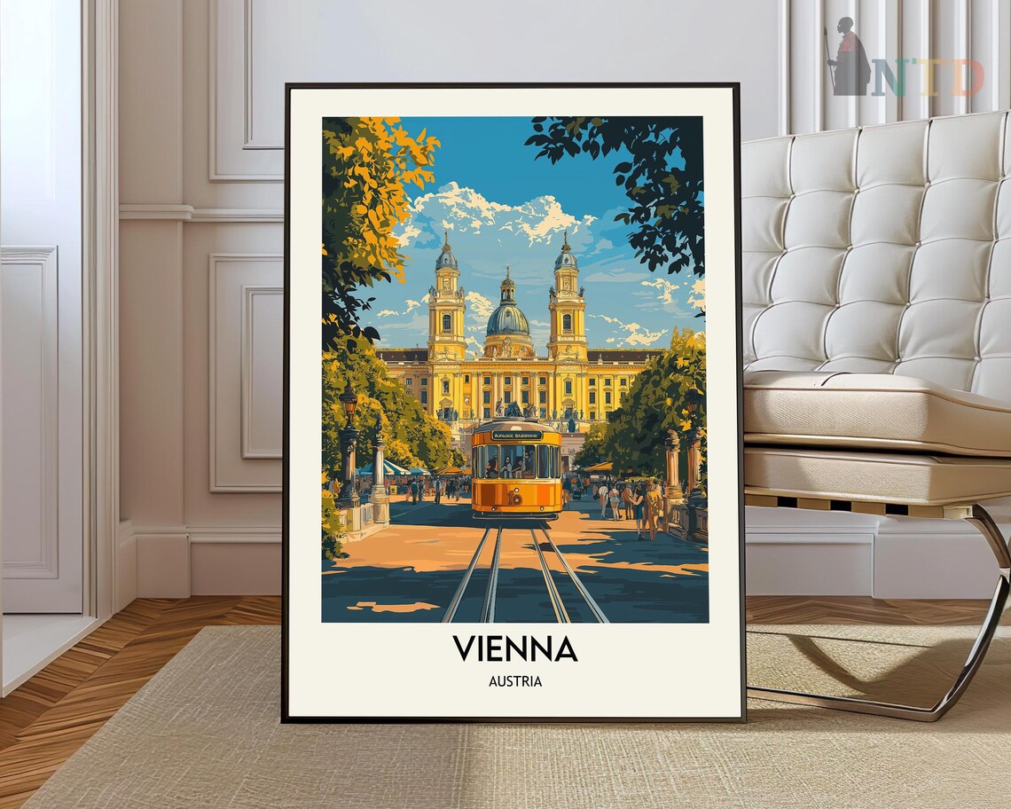 Vienna Austria Retro Yellow Tram Streetcar Historic City Poster