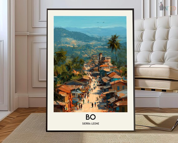 Bo Sierra Leone Street Market Poster Vibrant Painterly African City Art