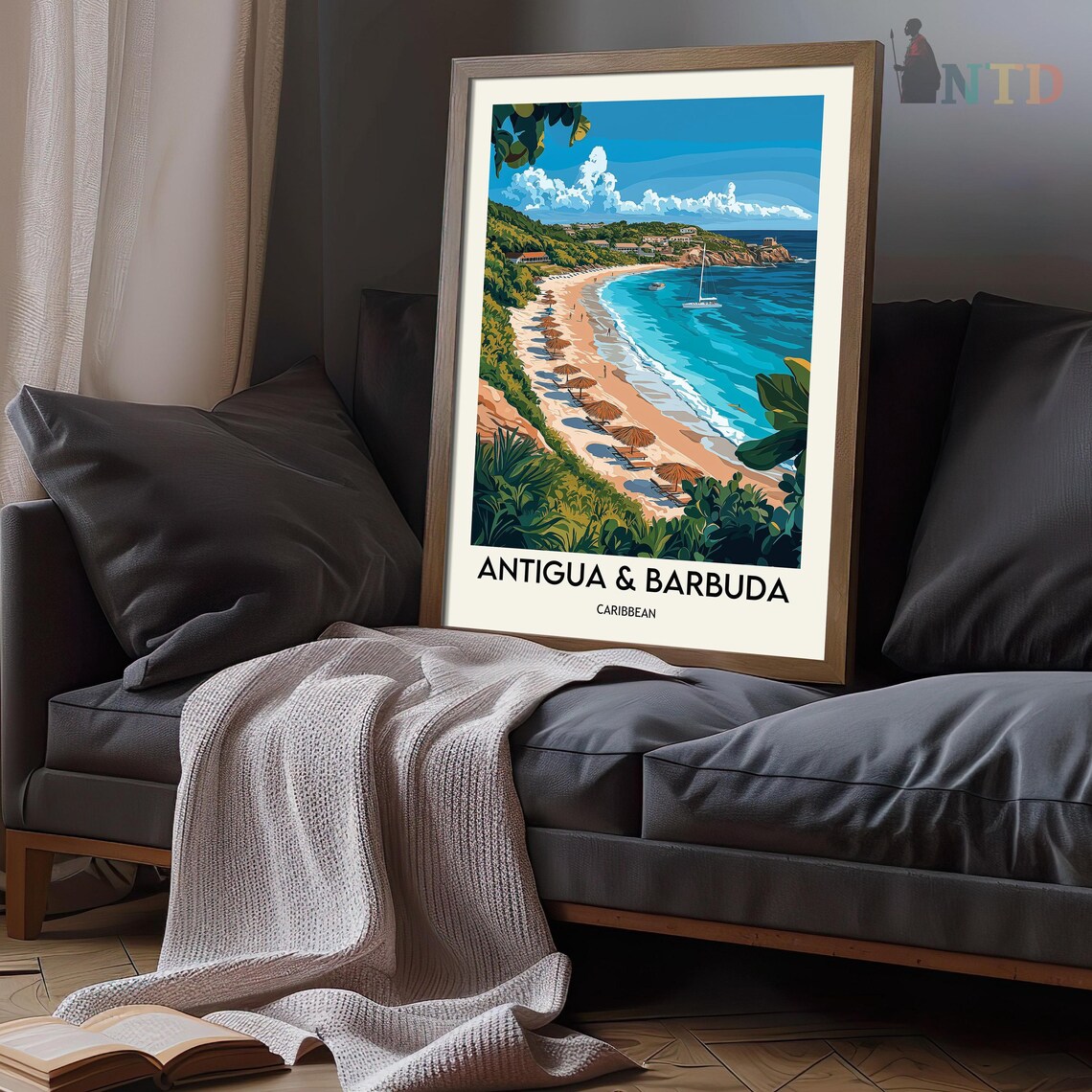 Antigua and Barbuda Caribbean Beach Paradise Vintage Travel Poster - Image 3
