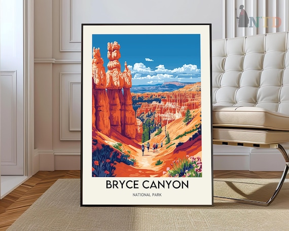 Bryce Canyon National Park Utah Orange Hoodoos Retro Travel Poster