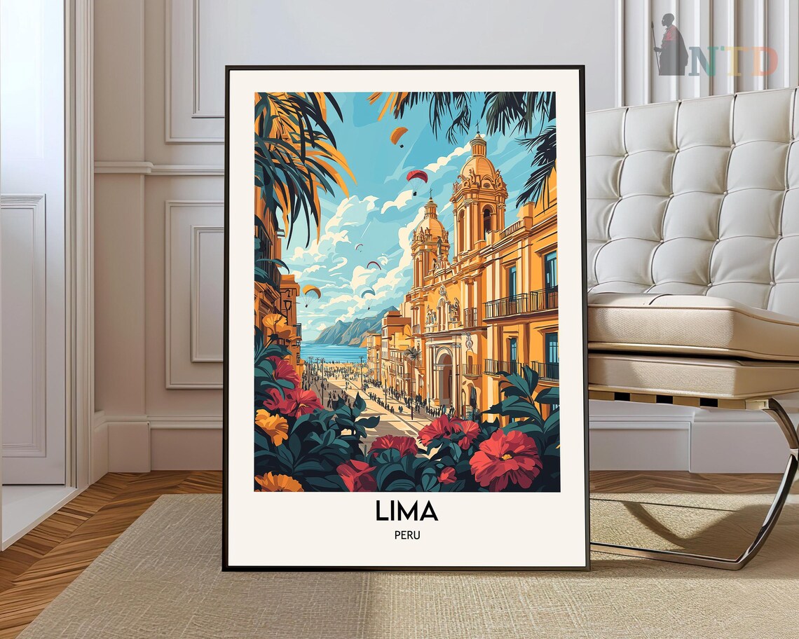 Lima Peru Colonial Street Vibrant Colorful City Travel Poster