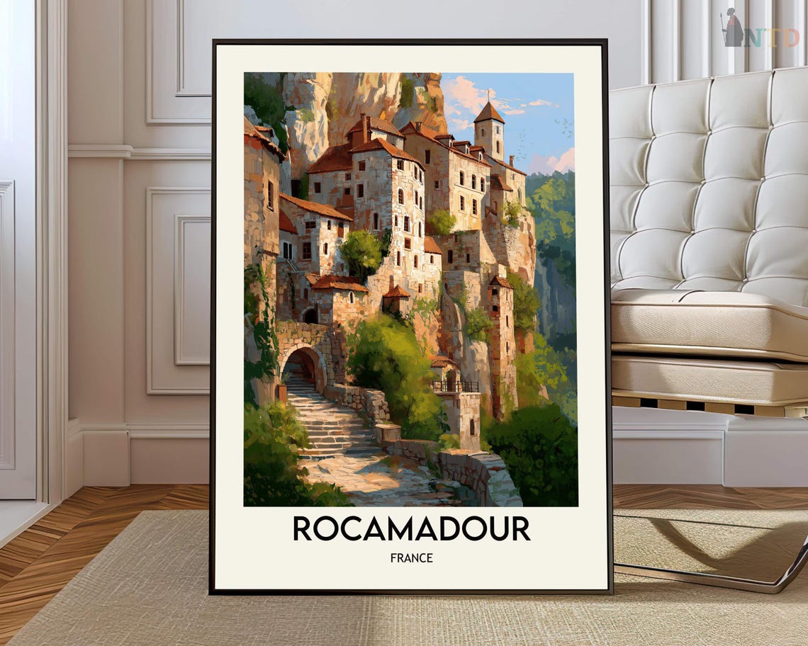 Dramatic Rocamadour France Cliffside Village Stone Stair Poster