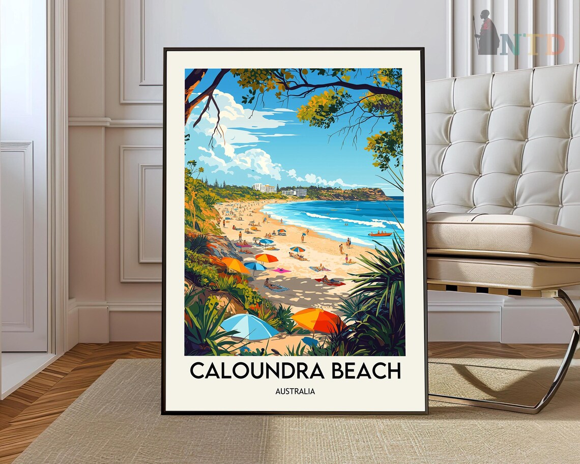 Caloundra Beach Travel Poster, Sunshine Coast