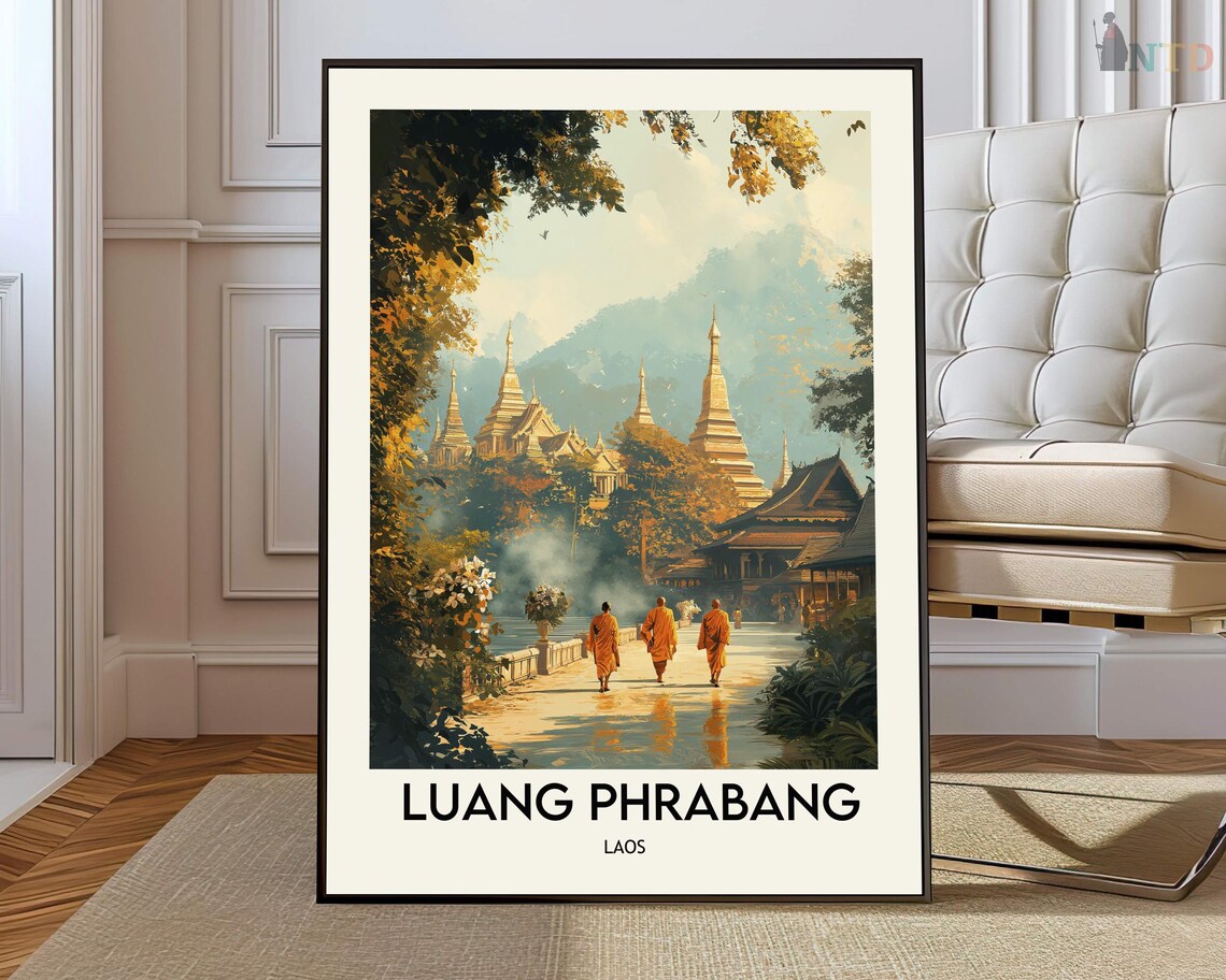 Luang Prabang Laos Temples Golden Morning Southeast Asia Travel Poster