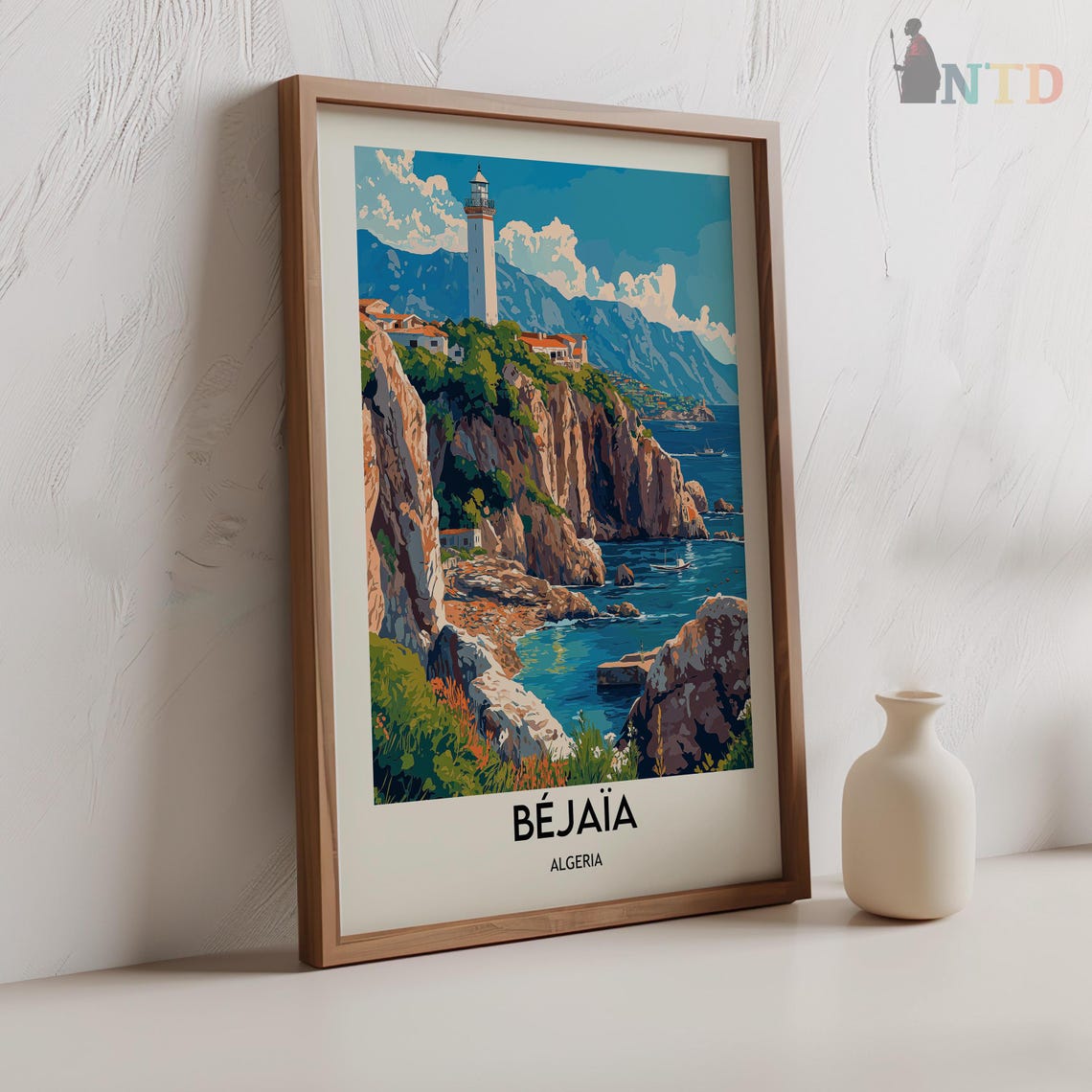 Bejaia Algeria Lighthouse Rocky Cliffs Coast Vintage Travel Poster - Image 2