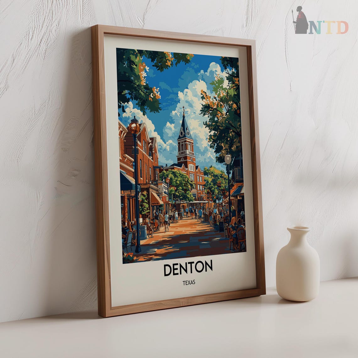 Denton Texas Downtown Square Historic Clock Tower Shops Day Poster - Image 2