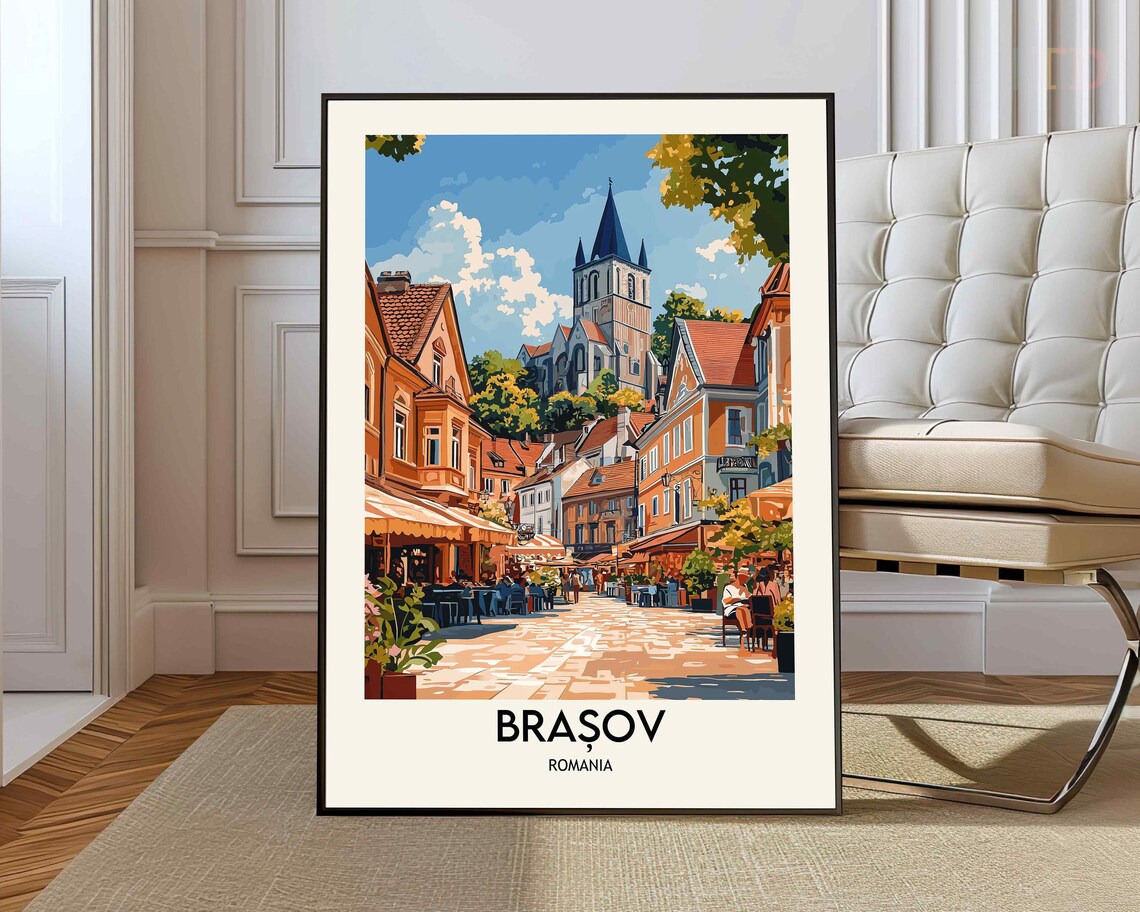 Brasov Romania Old Town Square Church Summer Day Travel Poster