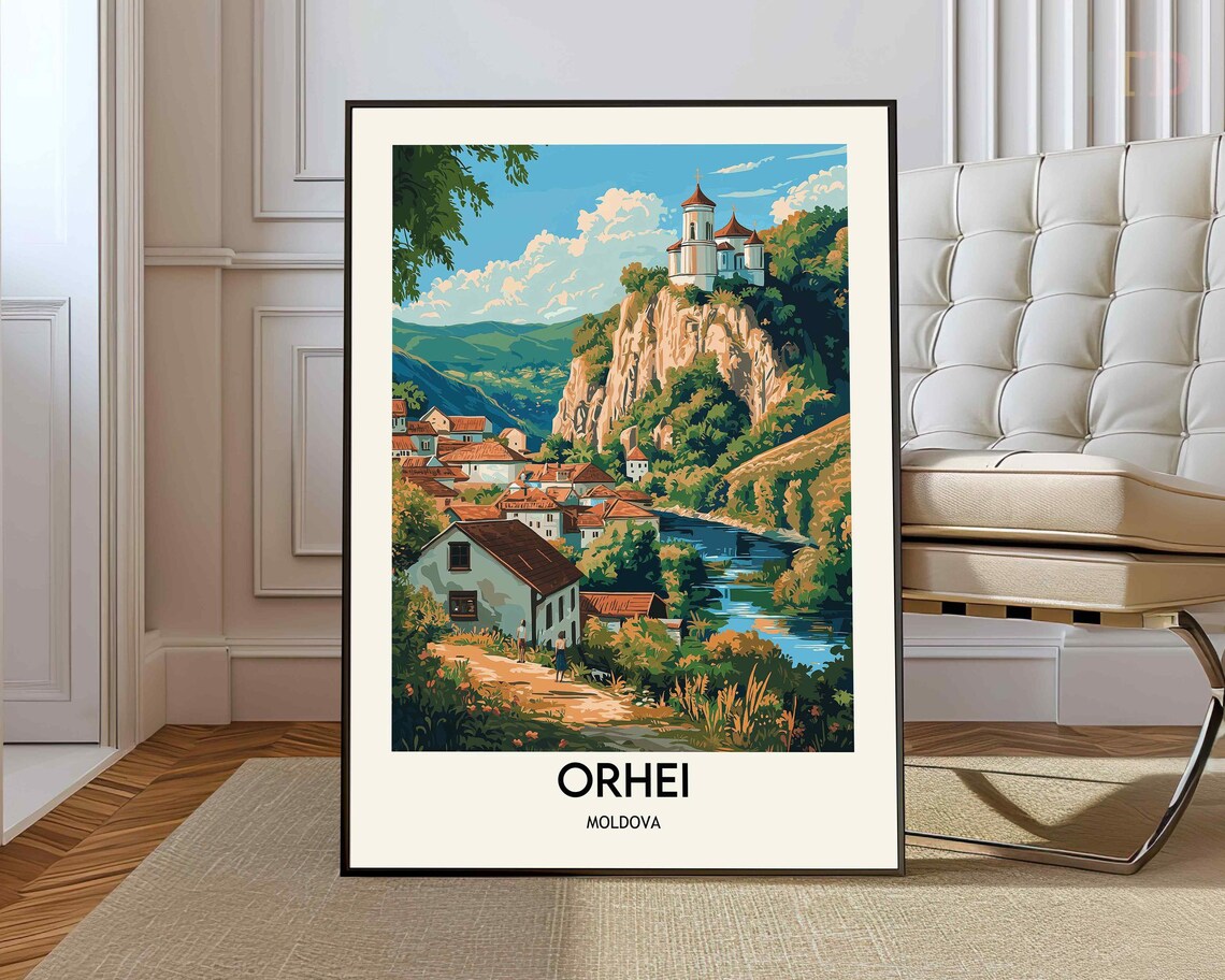 Orhei Moldova Cliff Monastery Riverside View Europe Travel Poster