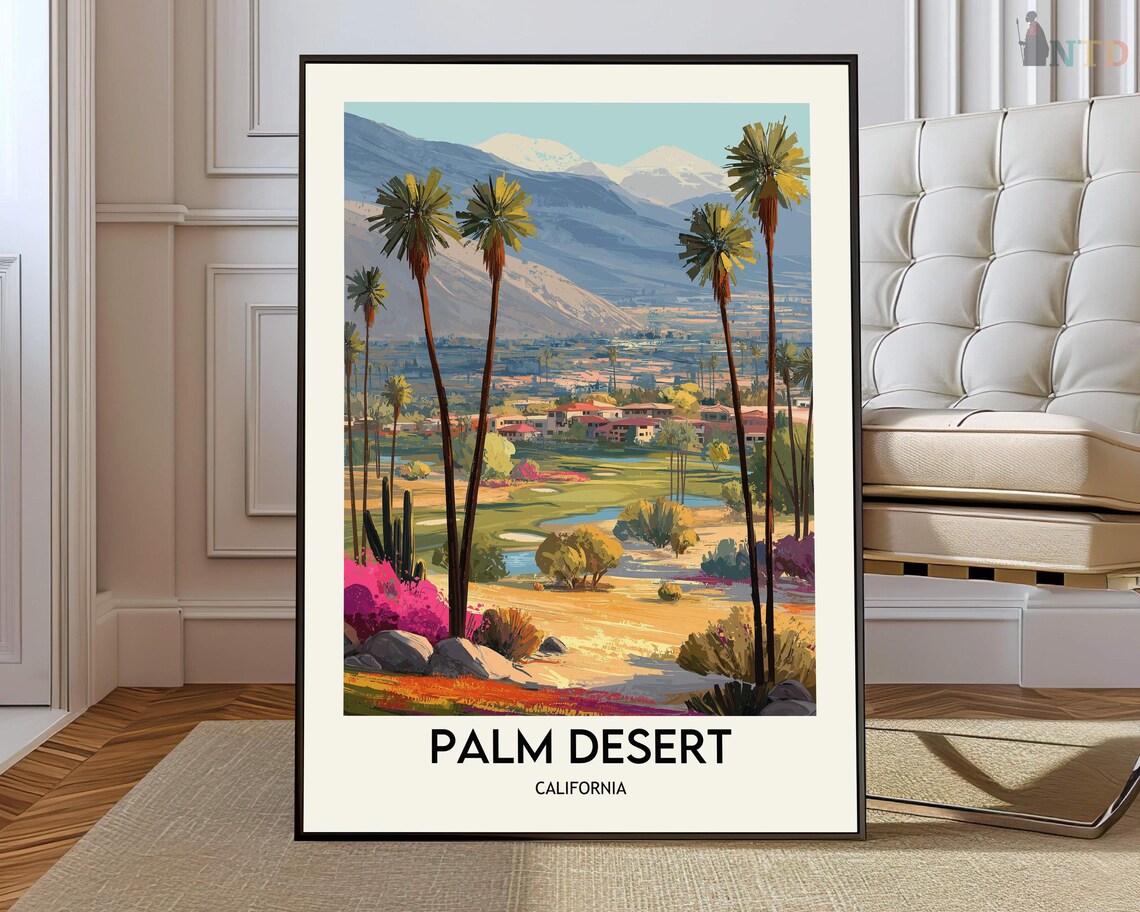 Palm Desert California Towering Tall Palms Golf Course Travel Poster