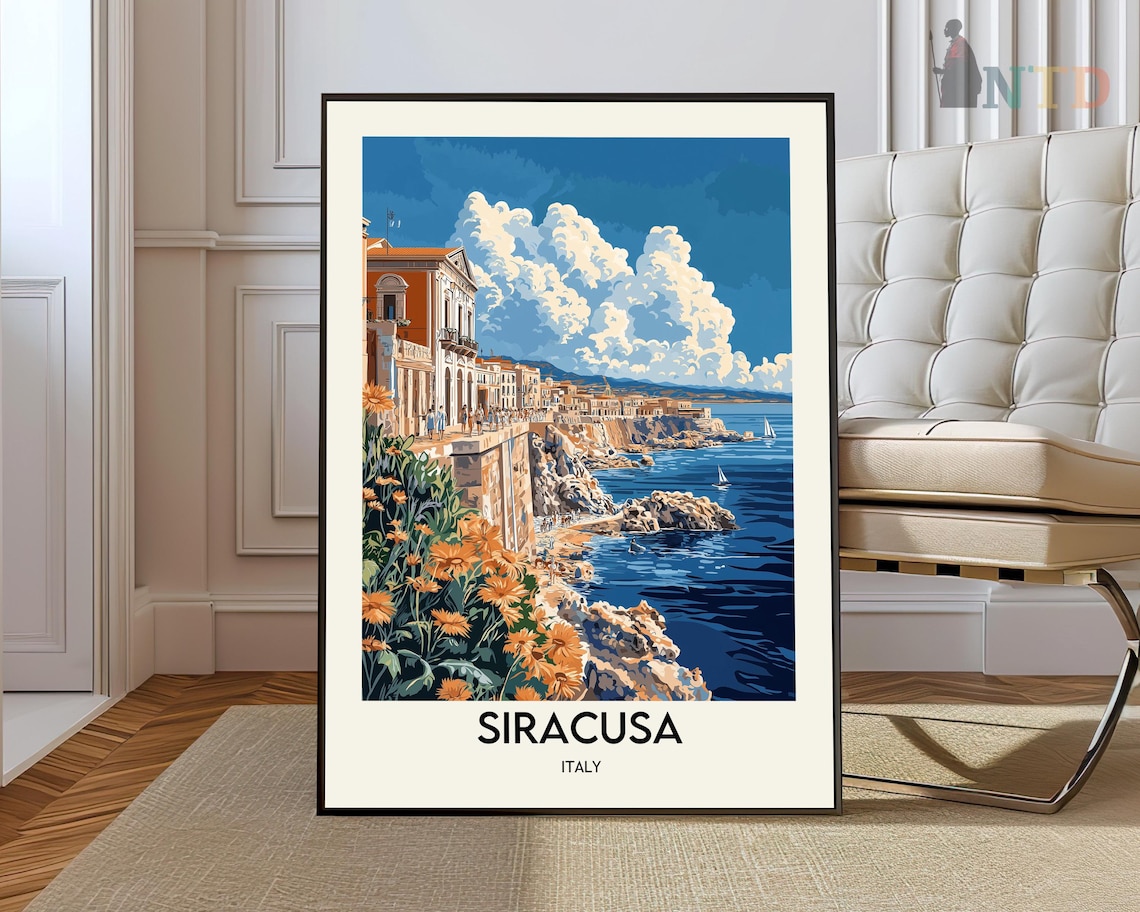 Siracusa Italy Sicily Waterfront Promenade Flowers Travel Poster
