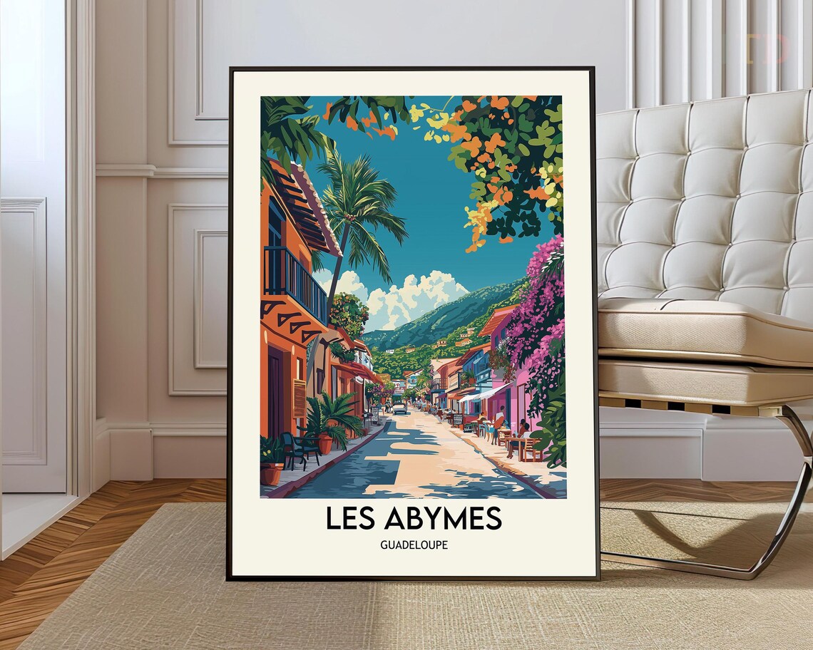 Les Abymes Guadeloupe Tropical Flower Street Mountain Travel Poster