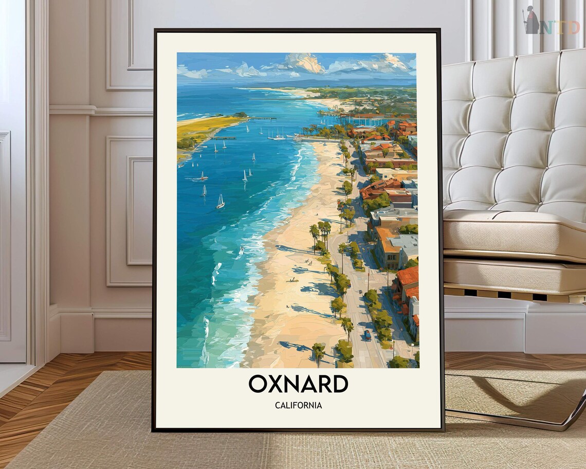 Oxnard California Beach Coastline Travel Illustration Art Poster
