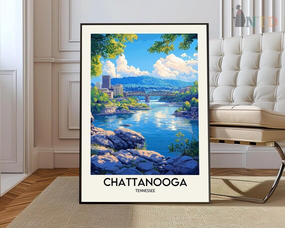 Chattanooga Tennessee River Bridge Summer Cityscape Travel Poster