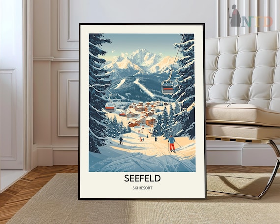 Seefeld Austria Ski Resort Gondola Lift Alpine Village Travel Poster