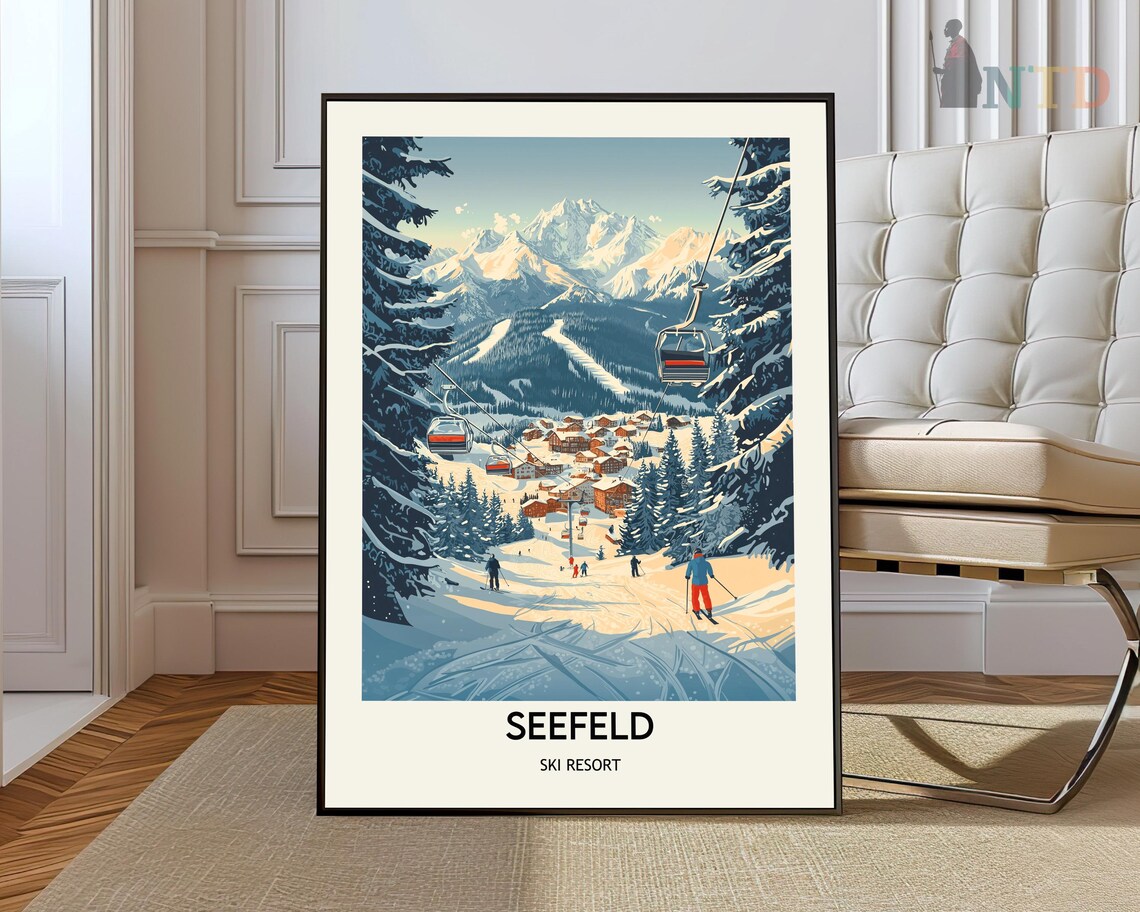 Seefeld Austria Ski Resort Gondola Lift Alpine Village Travel Poster