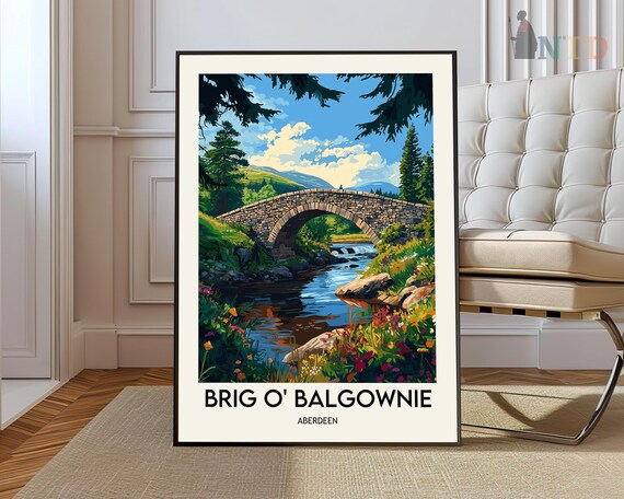 Brig O Balgownie Stone Bridge Aberdeen Scotland Vintage Travel Poster