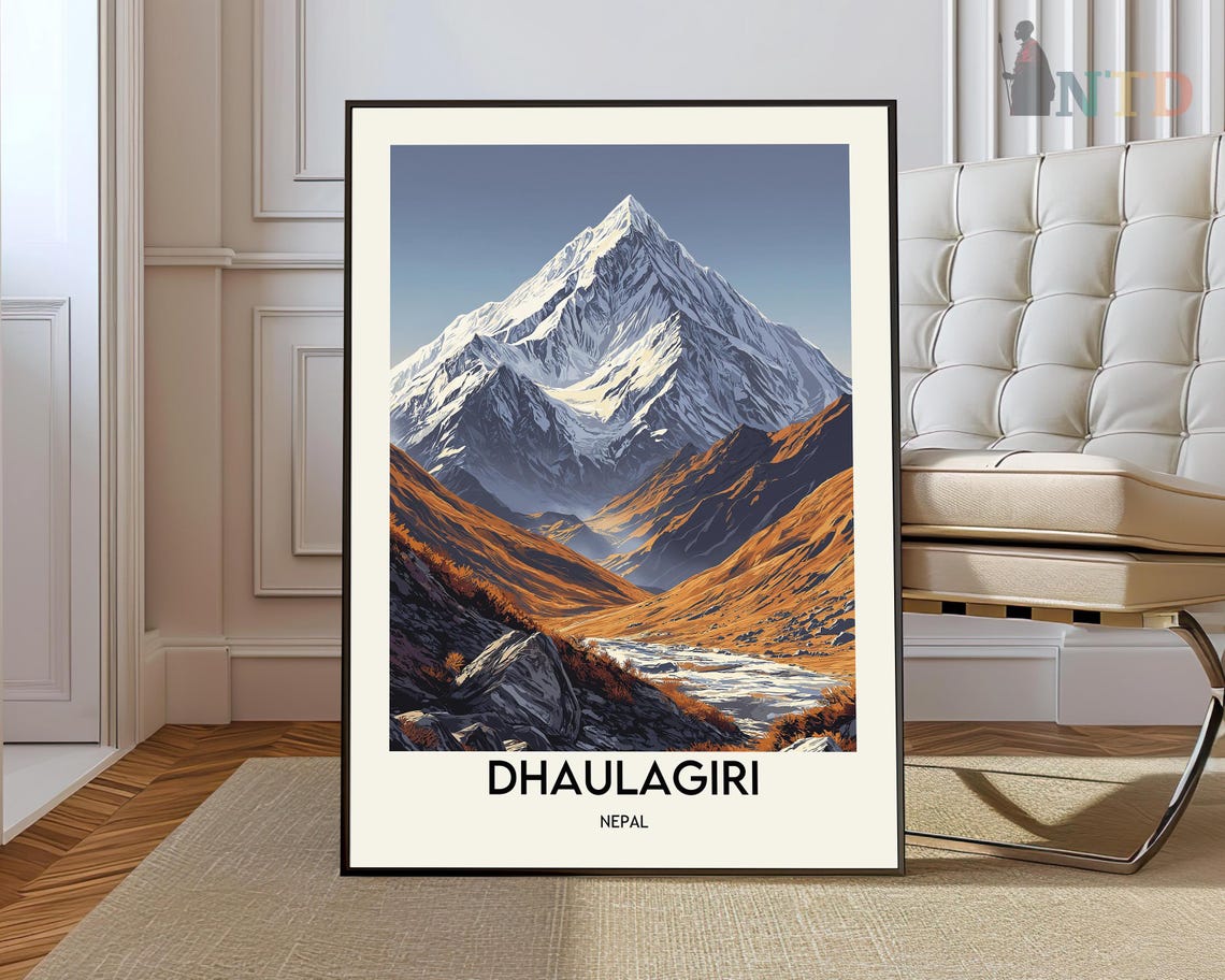 Dhaulagiri Nepal Mountain Poster Snowy Himalayan Peak Landscape