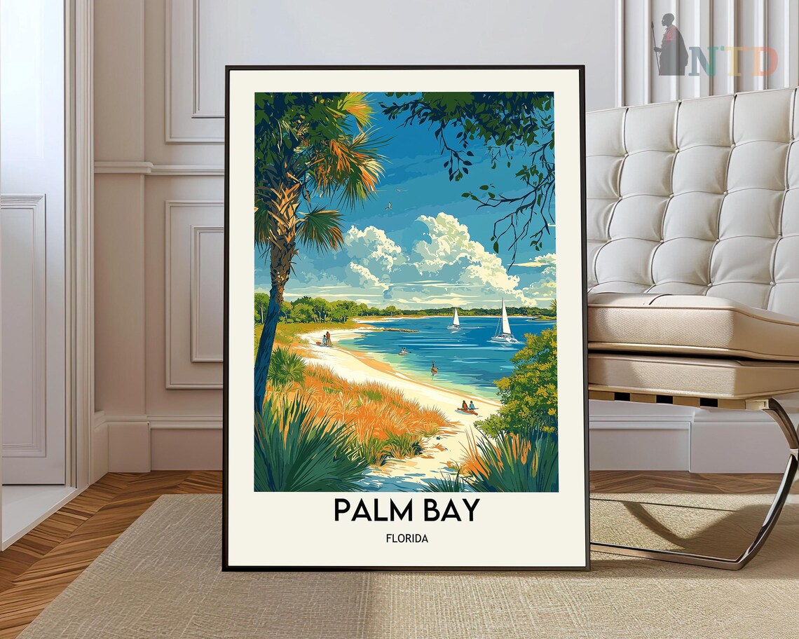 Palm Bay Florida Sailboat Beach Vintage Travel Poster Ocean View
