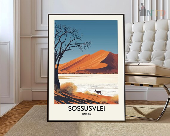 Sossusvlei Namibia Red Sand Dunes Dead Camelthorn Tree Travel Poster