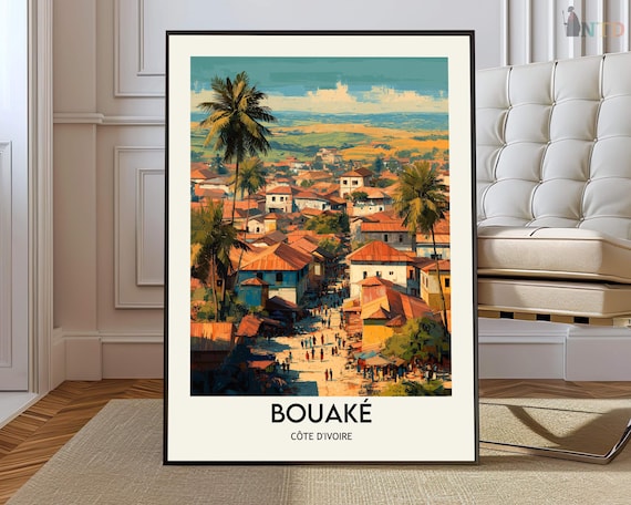 Bouake Ivory Coast Street Scene Poster Painterly Africa Travel Wall Decor