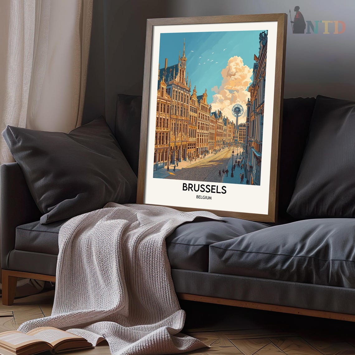 Brussels Historic Old Town Cobblestone Street Sunset Travel Poster - Image 2