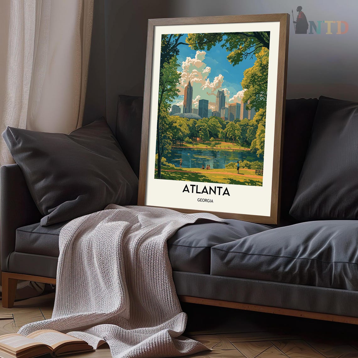 Atlanta Georgia Skyline Over a Sunny Park Lake Travel Poster - Image 3