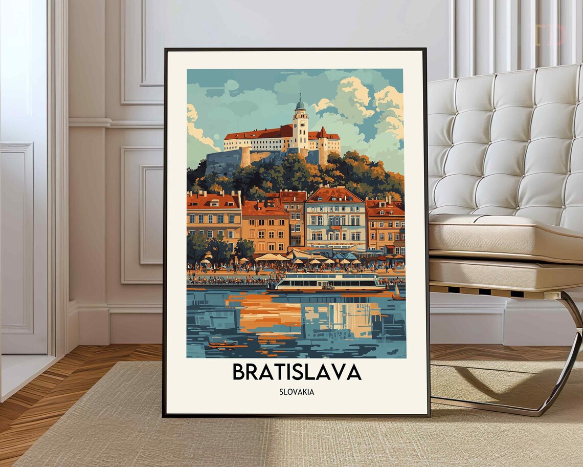 Bratislava Slovakia Castle Over Riverside Old Town Travel Poster