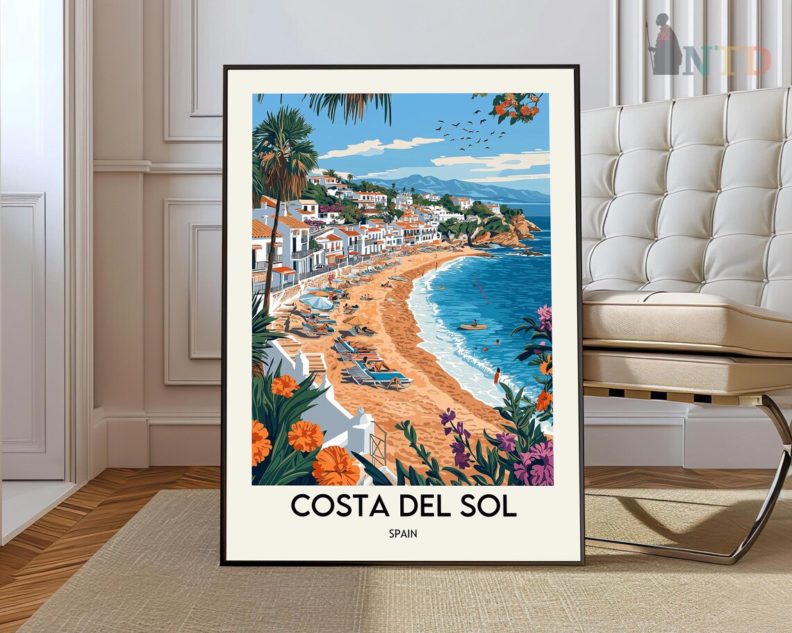 Costa Del Sol Spain Sunny Beach Resort Vintage Travel Poster