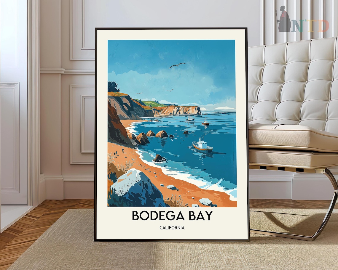 Bodega Bay California Fishing Boats Coast Vintage Travel Poster