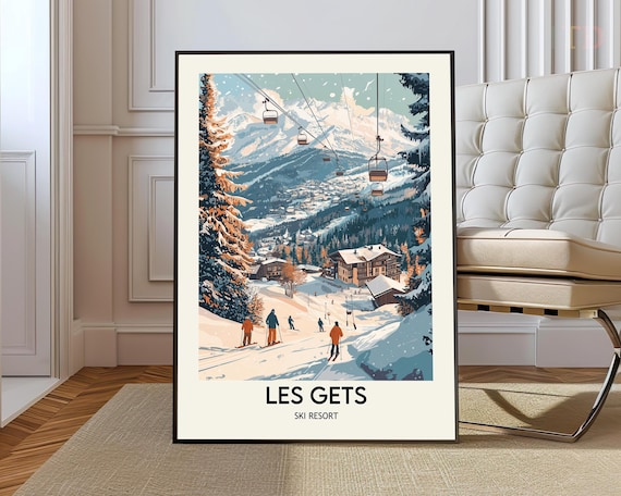 Les Gets Ski Resort Gondola Ride Over the Slopes Travel Poster
