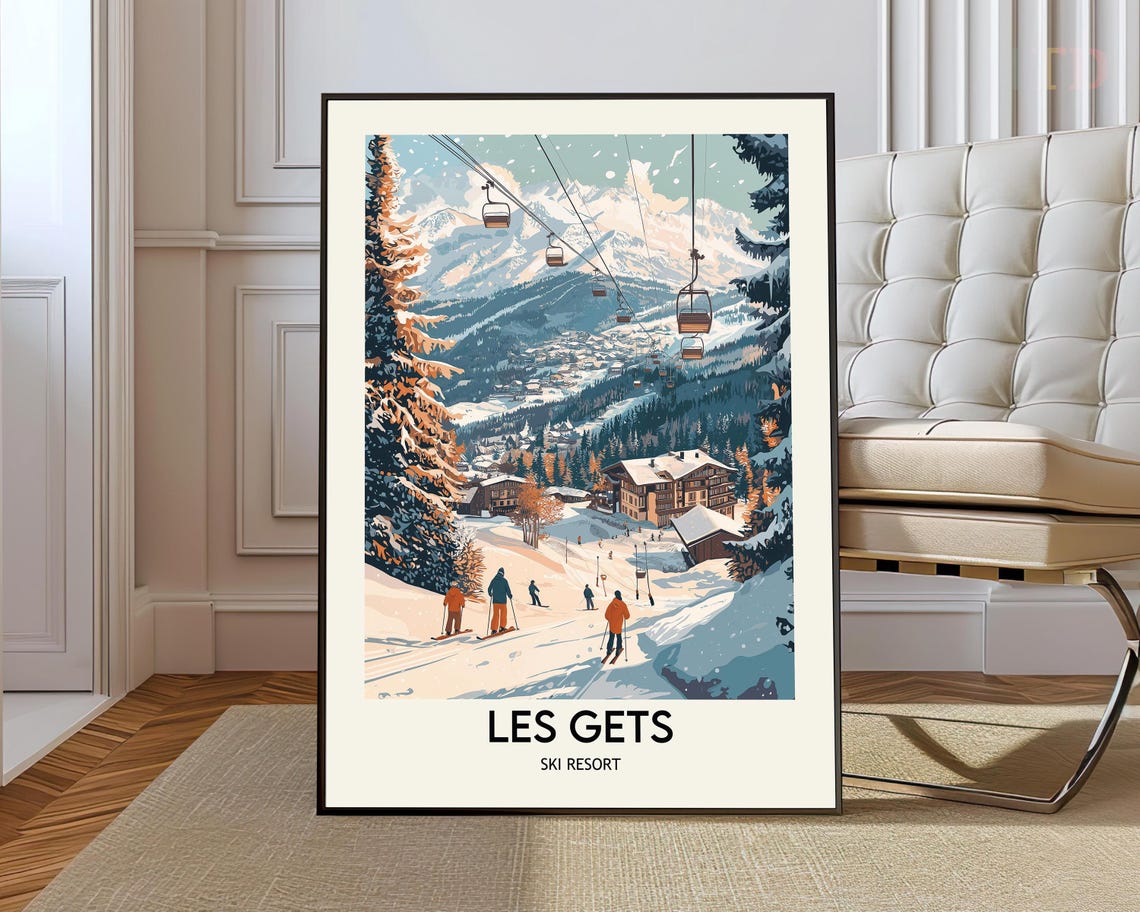 Les Gets Ski Resort Gondola Ride Over the Slopes Travel Poster
