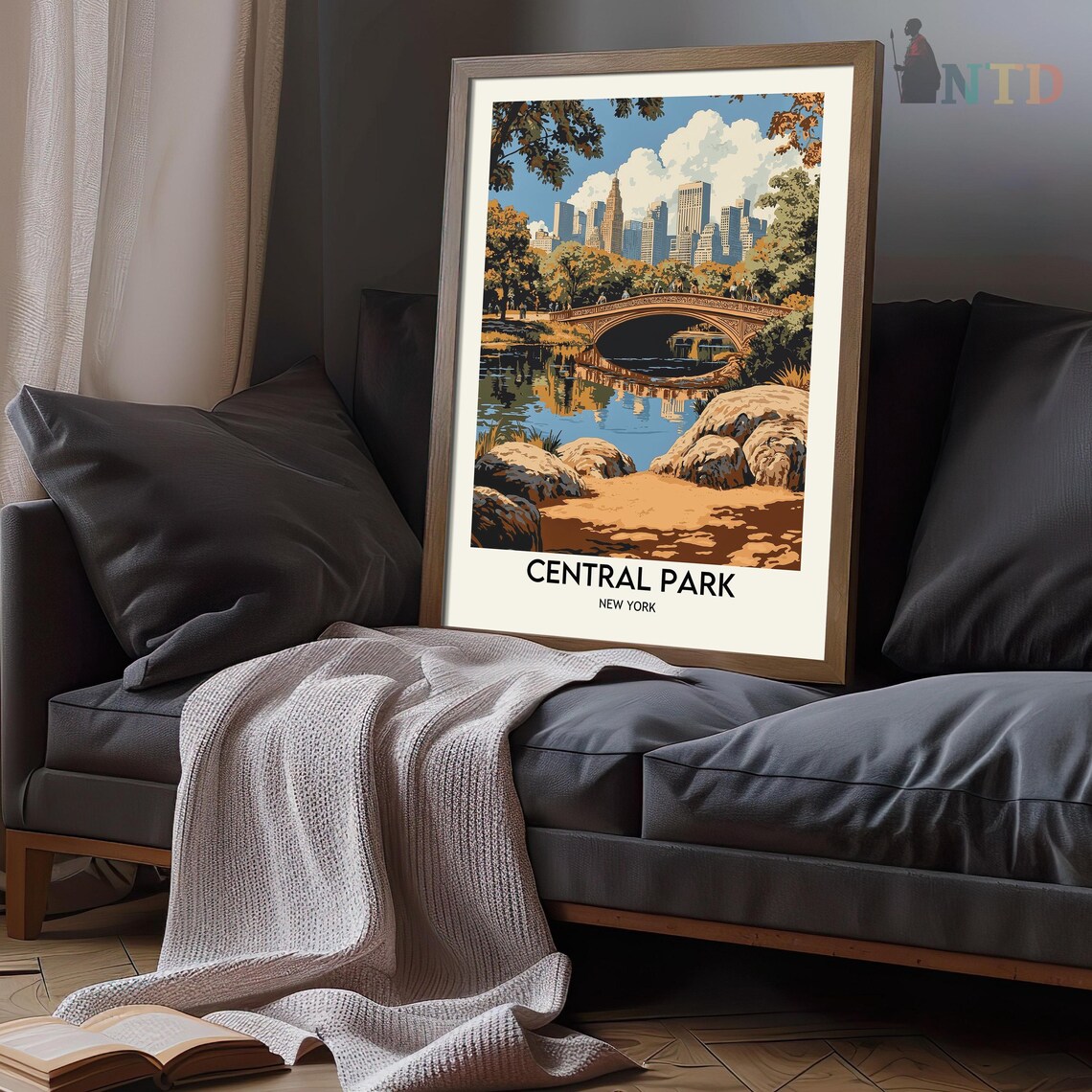 Central Park Bow Bridge Over the Lake Skyline Vintage Travel Poster - Image 3