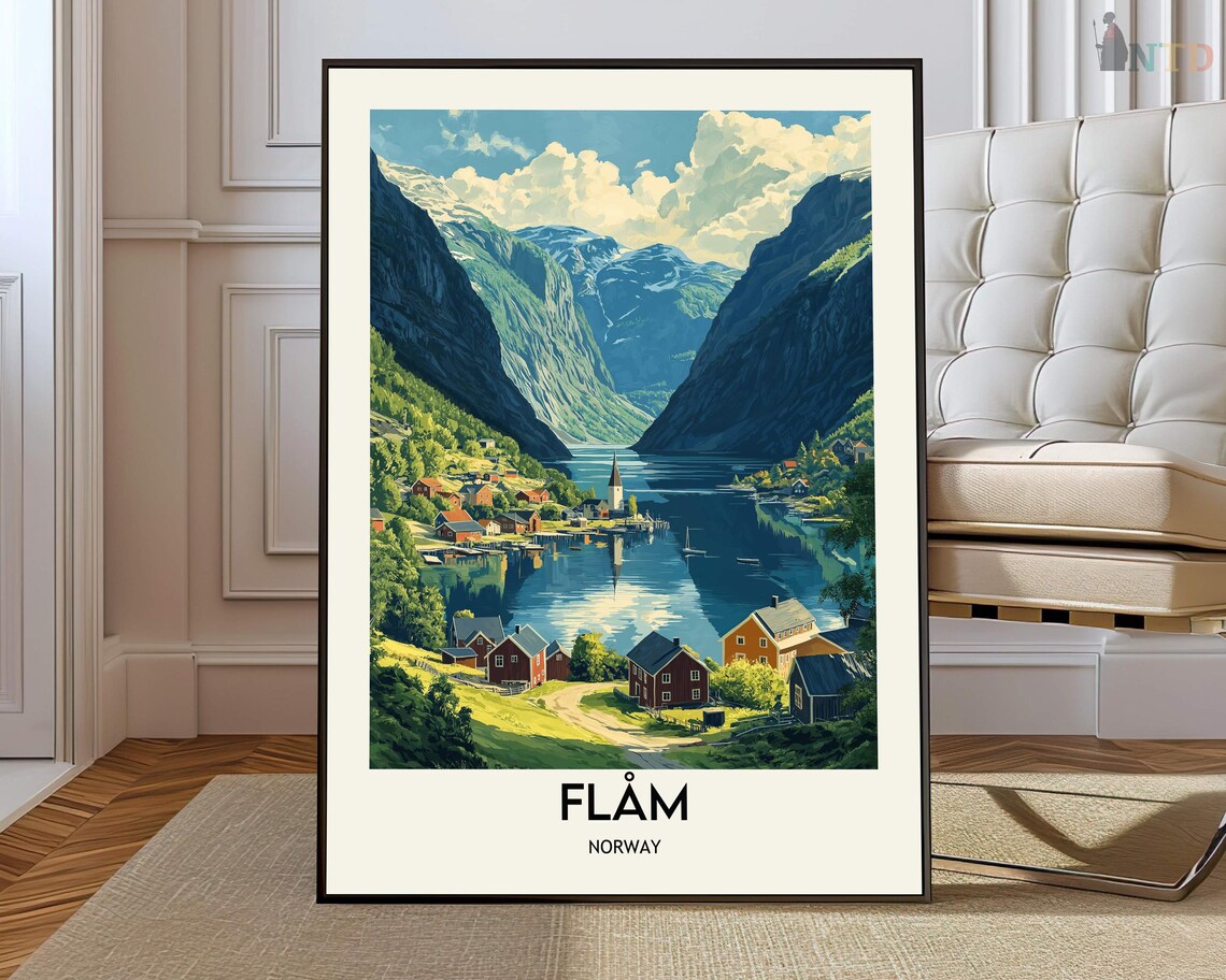 Aurlandsfjord Travel Poster, Norway City Map