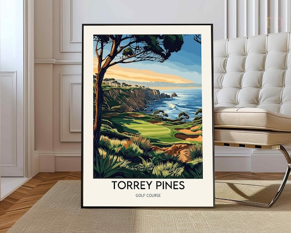 Torrey Pines Golf Course Sunset Ocean Cliffs Vintage Travel Poster