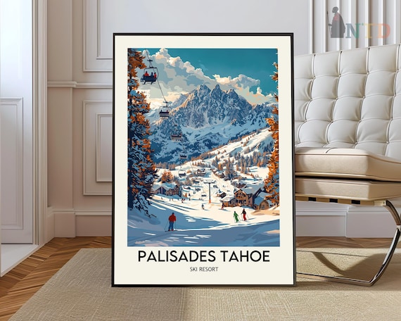 Palisades Tahoe Ski Resort Snowy Mountain Village Gondola Poster