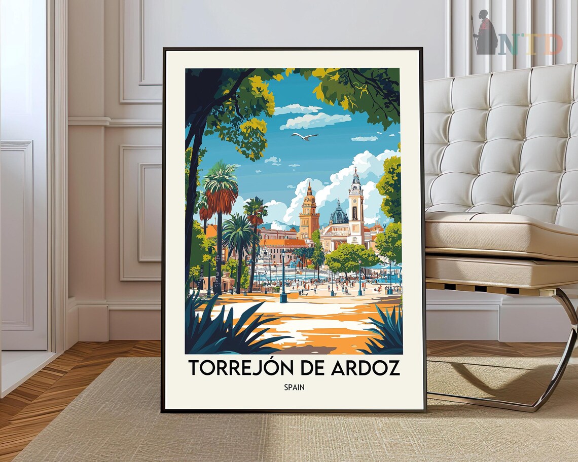 Torrejon De Ardoz Spain Sunlit Palm Plaza Church Towers Poster