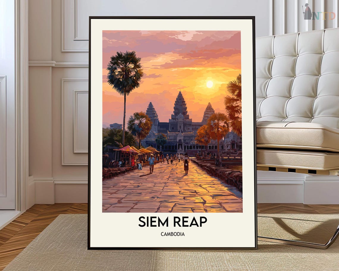 Angkor Wat Glowing At Sunrise Above The Ancient Stone Causeway Poster