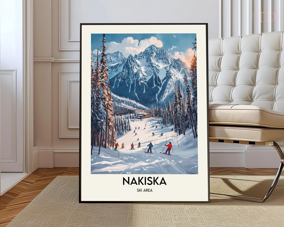 Nakiska Ski Area Winter Travel Poster Skiers Slopes Canada Mountain Art