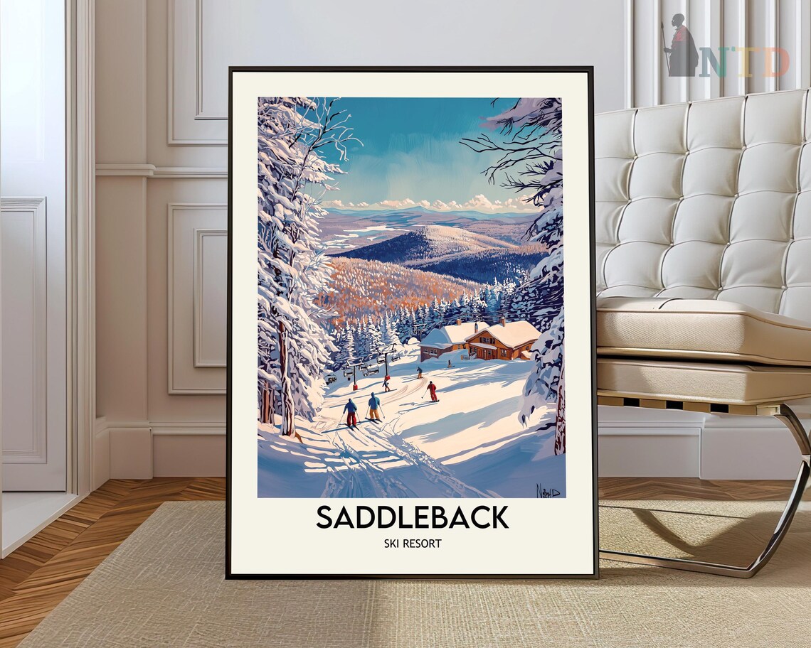 Saddleback Maine Ski Resort Snowy Trail Lodge Winter Travel Poster